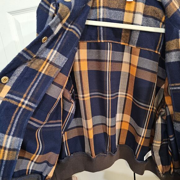Cato Plaid Flannel Shacket Jacket Womens L Brown Navy Western Casual Fall Style - Picture 5 of 9